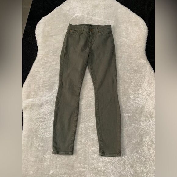 7 For All Mankind Womens Green Denim Skinny Jeans Size 26x27 Mid Rise Pants - Picture 1 of 7